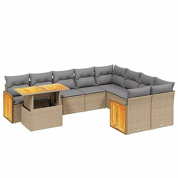 vidaXL 10-tlg Garten-Sofagarnitur mit Kissen Beige Poly Rattan Modell 192 günstig online kaufen