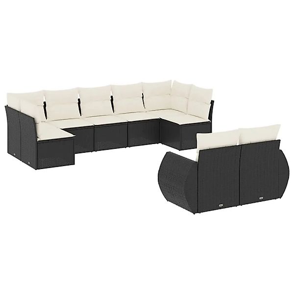 vidaXL 9-Tlg Garten-Sofagarnitur mit Kissen Schwarz Poly Rattan 3221815 günstig online kaufen
