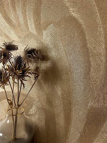 Newroom Vliestapete Savina Gold Tapete Dschungeltapete Palmen, Blätter, Lei günstig online kaufen