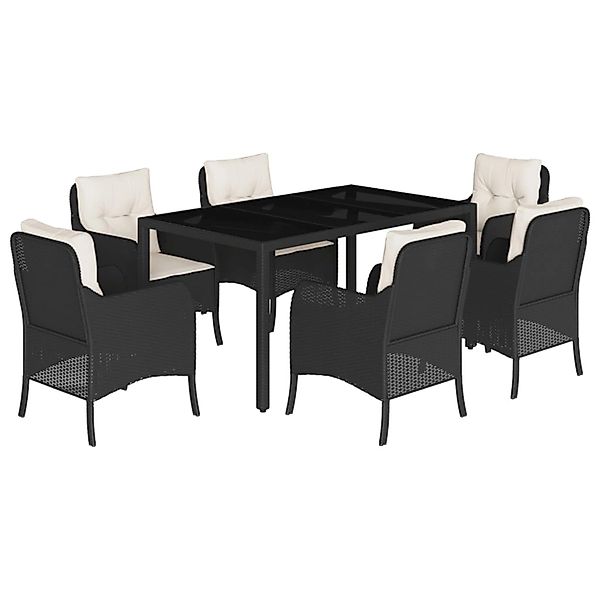 vidaXL 7-Tlg Garten-Essgruppe mit Kissen Schwarz Poly Rattan 3211845 günstig online kaufen