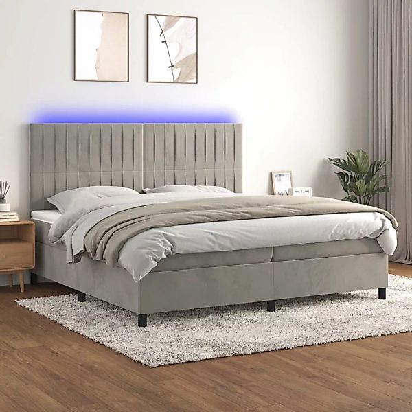 Vidaxl Boxspringbett Mit Matratze & Led Hellgrau 200x200 Cm Samt günstig online kaufen