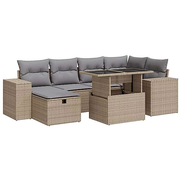 vidaXL 8-Tlg Garten-Sofagarnitur mit Kissen Beige Poly Rattan 3327939 günstig online kaufen