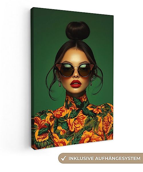 OneMillionCanvasses® Leinwandbild Frau - Grün - Modern - Brille - Abstrakt, günstig online kaufen