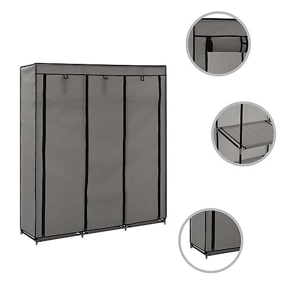 Kleiderschrank Mit Fächern Und Stangen Grau 150x45x175cm Stoff günstig online kaufen