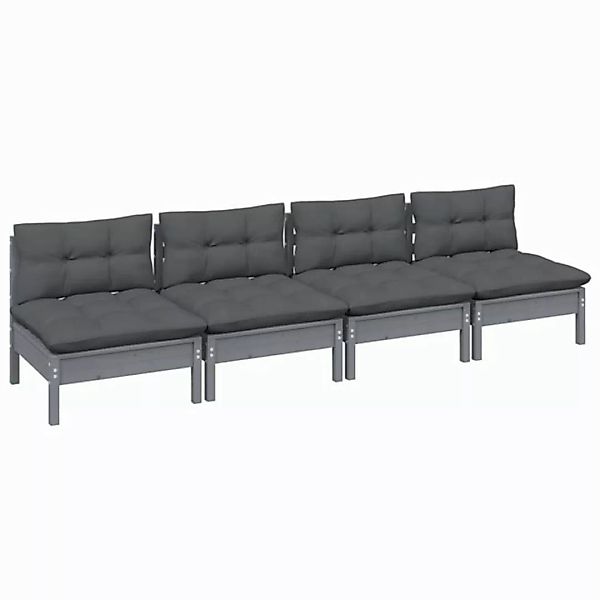 vidaXL Loungesofa 4-Sitzer-Gartensofa mit Anthrazit Kissen Kiefer Massivhol günstig online kaufen