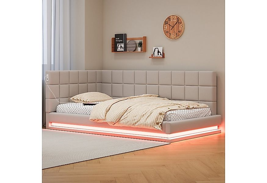 Flieks Polsterbett, Leinen Daybett Tagesbett Schlafsofa 90x200cm mit LED un günstig online kaufen