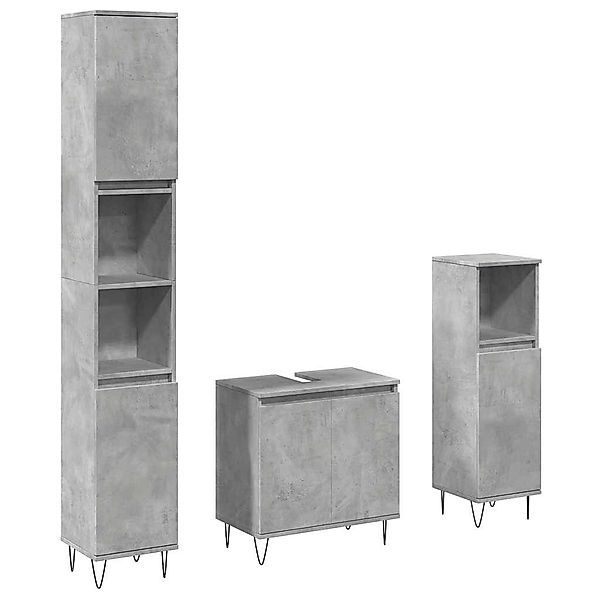 vidaXL Badezimmer-Set 3-tlg. Badmöbel-Set Betongrau Holzwerkstoff, günstig online kaufen