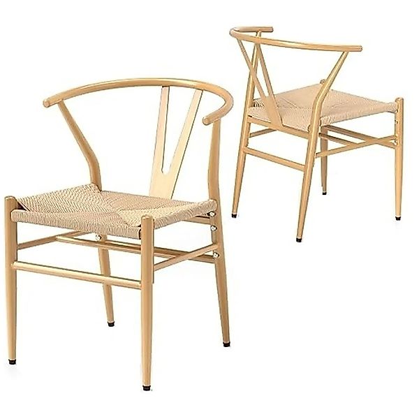 Costway 2er Set Esszimmerstühle mit Y-förmiger Rückenlehne Natur günstig online kaufen
