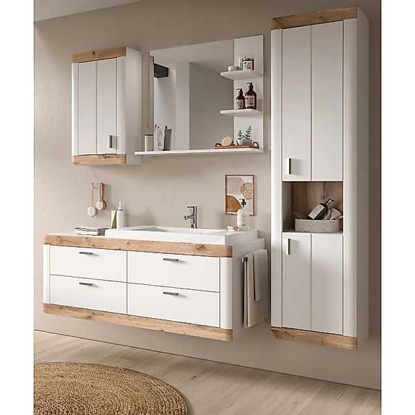 Inn.Furn Badmöbel-Set 5-teilig Weiß Eiche 193 cm mit Soft-Close Sopela günstig online kaufen