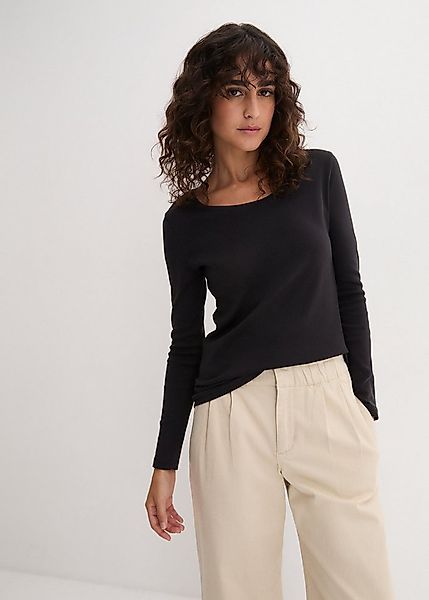 bonprix Langarmshirt taillierte Passform, Rundhalsausschnitt, aus reiner Ba günstig online kaufen