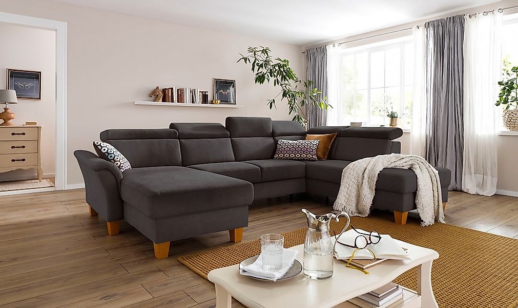 Home affaire Wohnlandschaft "Conville U-Form" Kopfteilverstellung wahlweise günstig online kaufen