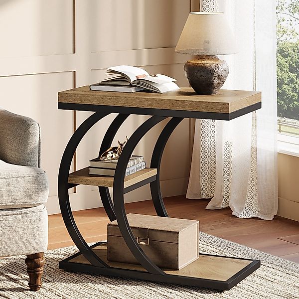 Tribesigns Beistelltisch 3-stufiger schmaler C-förmiger Couchtisch günstig online kaufen