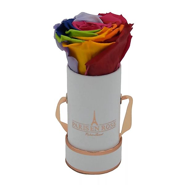Rosenbox Ø 5 cm Weiß mit einer Rainbow Rosen günstig online kaufen