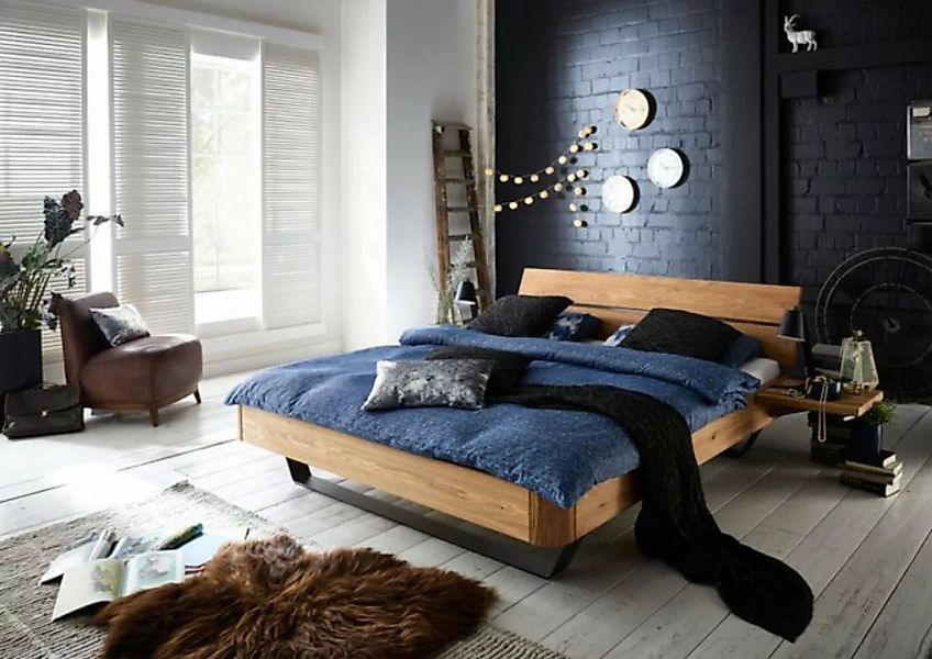 Natur24 Bett Bett Aarhus 180x200cm Wildeiche massiv mit Kopfteil und Metall günstig online kaufen