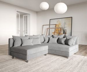 DELIFE Ecksofa Clovis, Grau Flachgewebe Ottomane günstig online kaufen