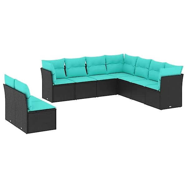 vidaXL 9-Tlg Gartensofa-Set mit Kissen Schwarz Polyrattan 3217837 günstig online kaufen