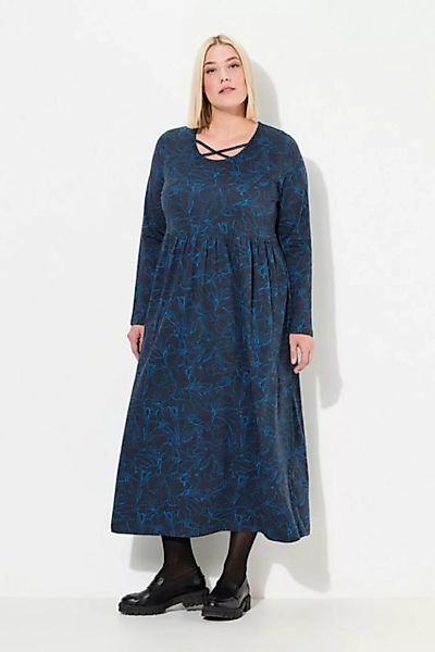 Ulla Popken Maxikleid Jersey-Midikleid A-Linie Zierbänder Rundhals günstig online kaufen