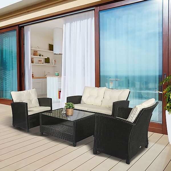 Outsunny Polyrattan Sitzgarnitur für 4 Personen, Gartenset Lounge Möbel Set günstig online kaufen
