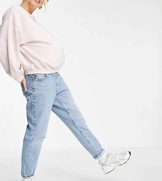 Topshop Maternity – Ausgeblichene Mom-Jeans mit Überbauchbund-Blau günstig online kaufen
