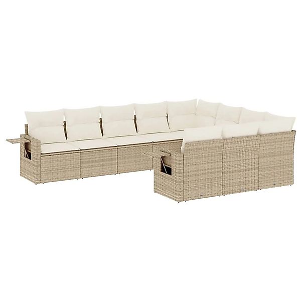 vidaXL 10-tlg Garten-Sofagarnitur mit Kissen Beige Poly Rattan Modell 184 günstig online kaufen