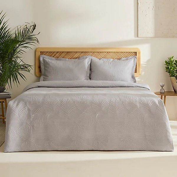 Karaca Tagesdecke Leaf Bettüberwurf-Set Grau 230x240 günstig online kaufen