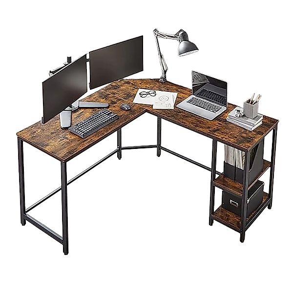 Songmics Eckschreibtisch Brandon 2 Ablagen Braun-Schwarz günstig online kaufen