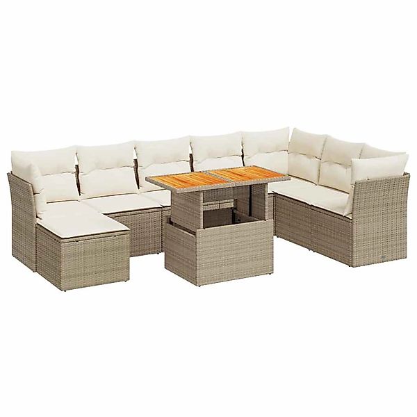 vidaXL 9-Tlg Garten-Sofagarnitur mit Kissen Beige Poly Rattan 3326963 günstig online kaufen