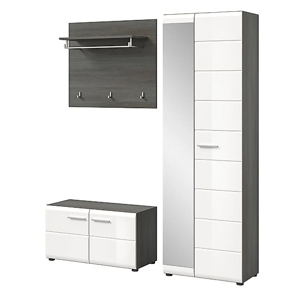 Inn.Furn Garderoben-Set 3-teilig Weiß Hochglanz Grau 155 cm Rumba günstig online kaufen