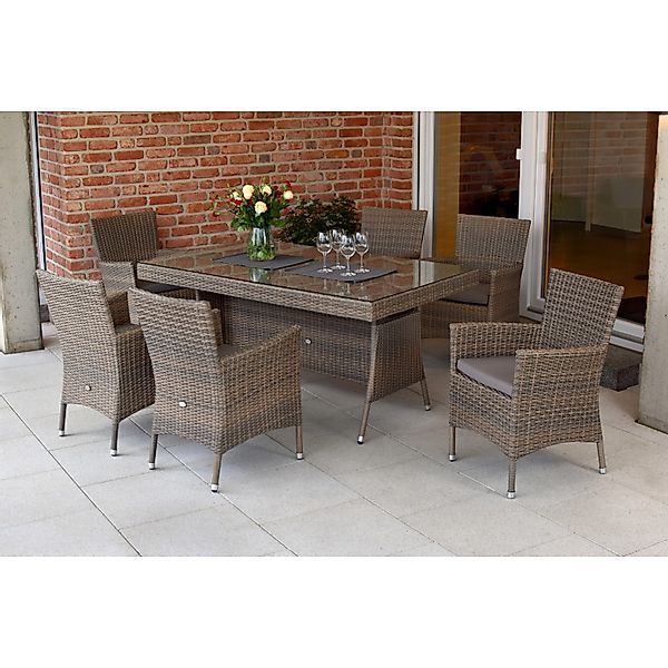 Merxx Teneriffa Set 13-tlg.6 Sessel inkl. Kissen Gartentisch 160 x 90 cm günstig online kaufen