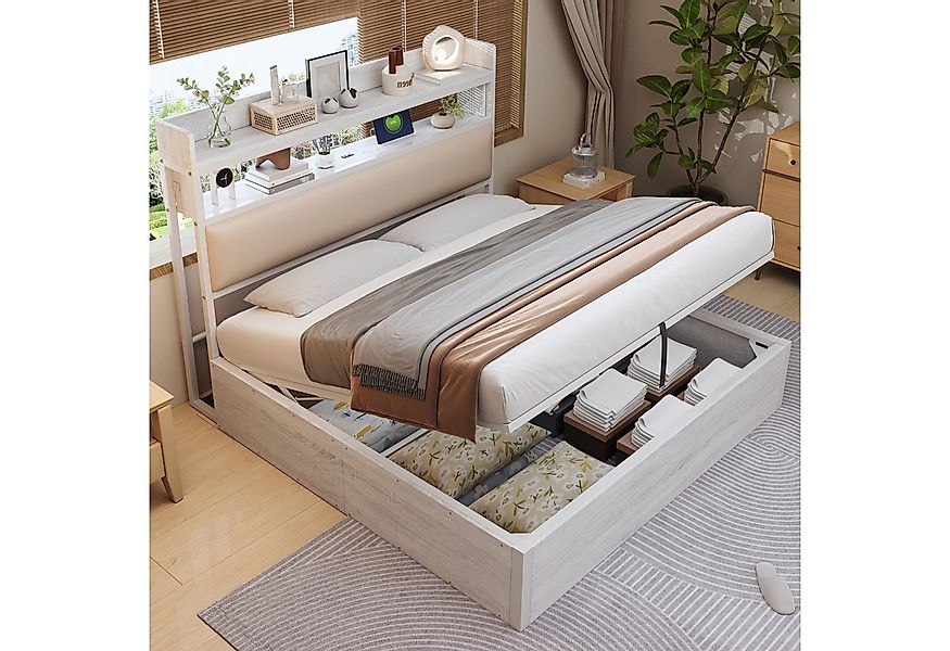 Ulife Polsterbett Hydraulisches Stauraumbett mit USB, versteckte Stauraumsc günstig online kaufen