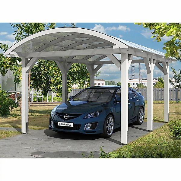 Skan Holz Bogendach-Carport Franken 376 cm x 541 Weiß günstig online kaufen