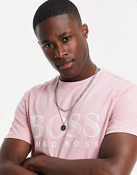 BOSS – Beachwear – T-Shirt in Hellrosa mit Sonnenschutz-Effekt und großem L günstig online kaufen