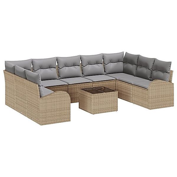 vidaXL Loungesofa 10-teiliges Garten-Sofa-Set mit Kissen Schwarz Poly Ratta günstig online kaufen
