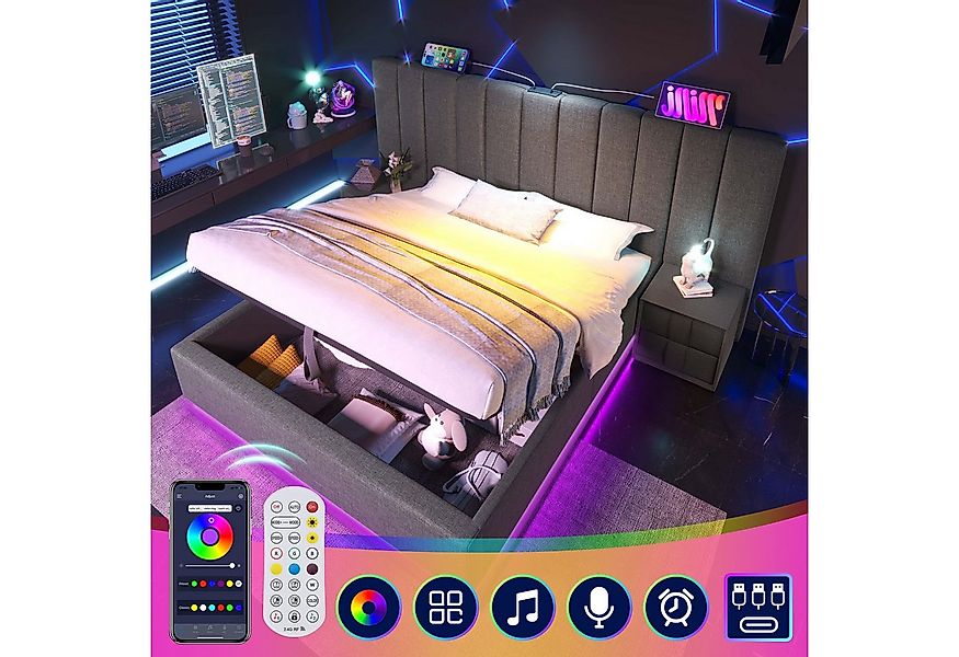 STILVORA Polsterbett Bettgestell 180×200 Funktionsbett Doppelbett mit App C günstig online kaufen