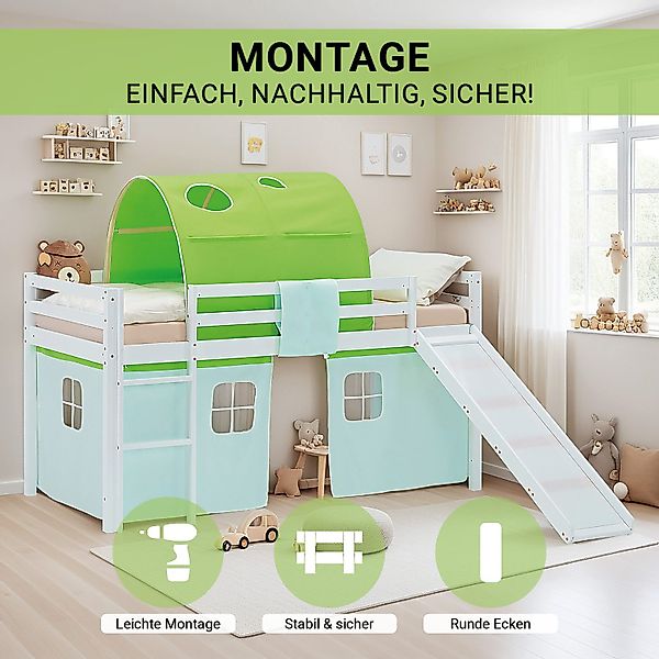 Homestyle4u Hochbett 90x200 Vorhang Stockbett Kinderbett günstig online kaufen