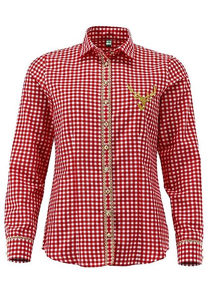 OS Trachten Trachtenbluse Brulup Tailliert, Haifischkragen, goldfarbene Knö günstig online kaufen