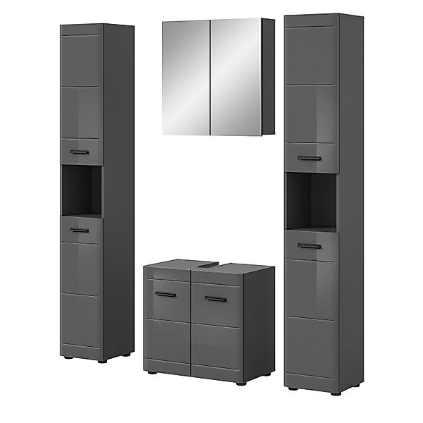 Inn.Furn Badmöbel-Set 4-teilig Grau Hochglanz 150 cm mit Soft-Close Strong günstig online kaufen