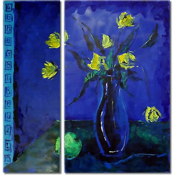Leinwandbild Blumen in blauer Vase  XXL günstig online kaufen