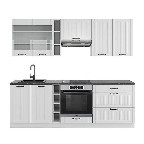 Vicco Fame-Line Küchenzeile Weiß Landhaus/Weiß 235 cm AP Anthrazit günstig online kaufen