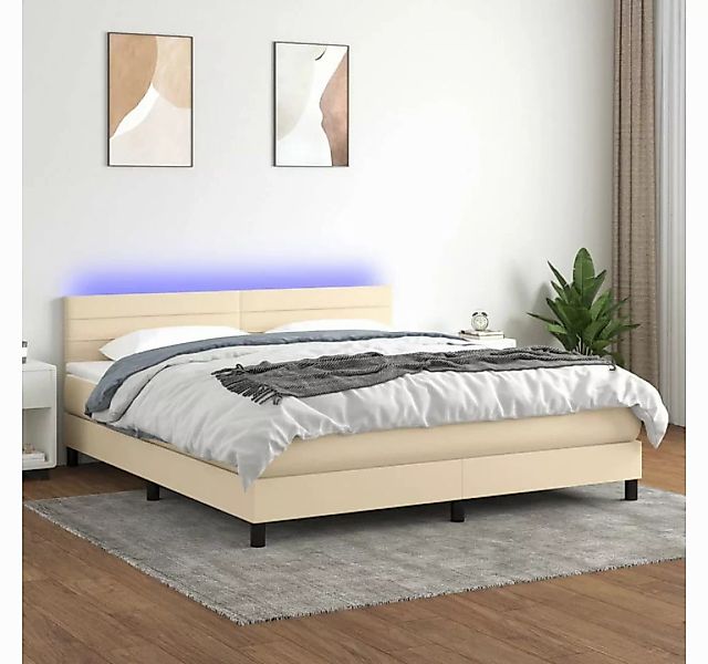 vidaXL Boxspringbett Boxspringbett mit Matratze LED Creme 160x200 cm Stoff günstig online kaufen