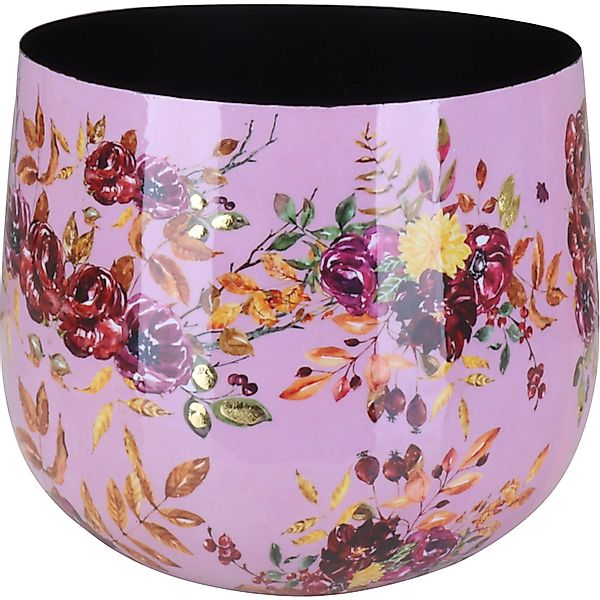 Übertopf Flora mit Blumenmuster Ø 15 cm x 11 cm Pink-Gold günstig online kaufen