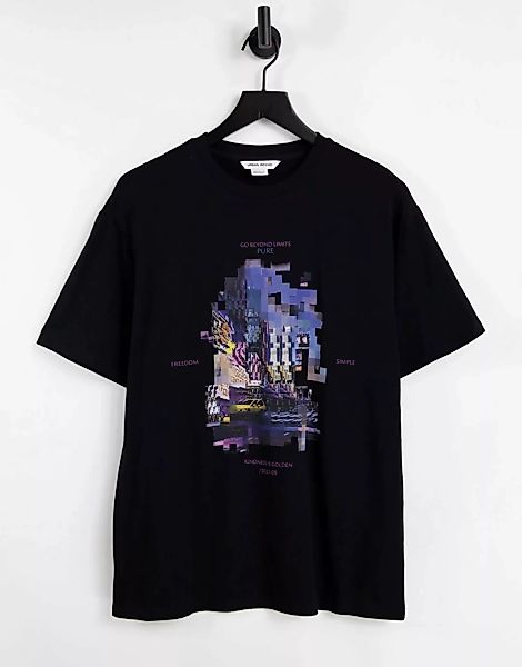 Urban Revivo – Oversize-T-Shirt in Schwarz mit digitalem Print günstig online kaufen