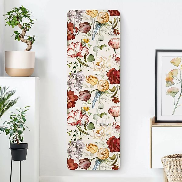 Wandgarderobe Blumen Aquarell Vintage Muster auf Beige günstig online kaufen