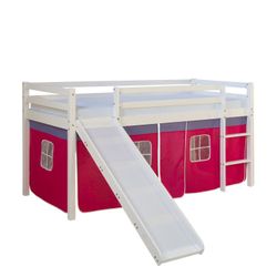 Homestyle4u Hochbett 90x200 mit Vorhang Lattenrost Matratze Rutsche in Weiß günstig online kaufen