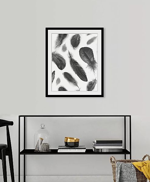 queence Bild »Elyna«, Federn-Kunst, HD Premium Poster-Druck inkl. Holzrahme günstig online kaufen