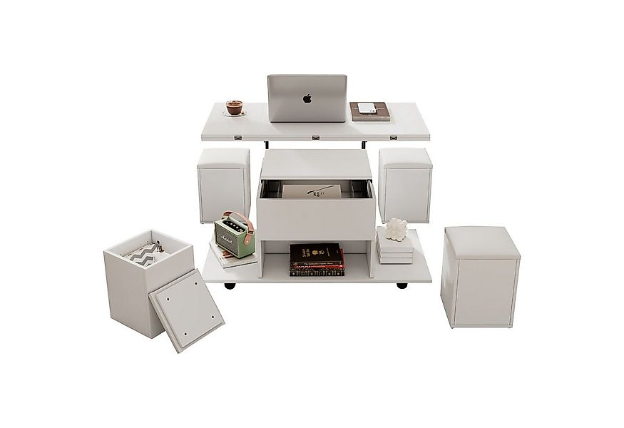 Merax Couchtisch Anhebbarer Wohnzimmertisch mit faltbarer Tischplatte (5-St günstig online kaufen