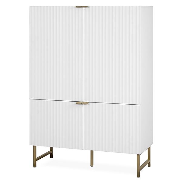 Furn.Design Highboard Weiß Gold 100 x 142 cm 4-türig 3D Struktur Soft-Close günstig online kaufen