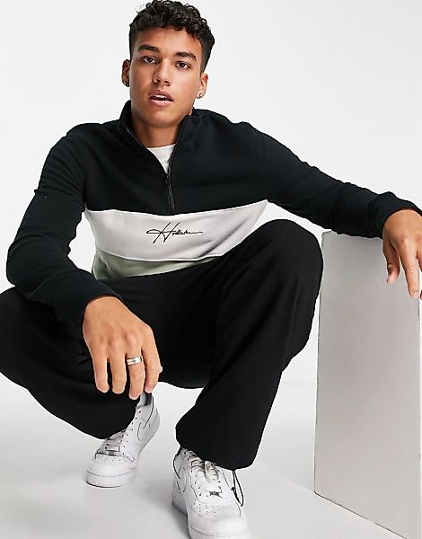 Hollister – Sweatshirt in Schwarz im Blockfarbendesign mit Schriftzug-Logo günstig online kaufen