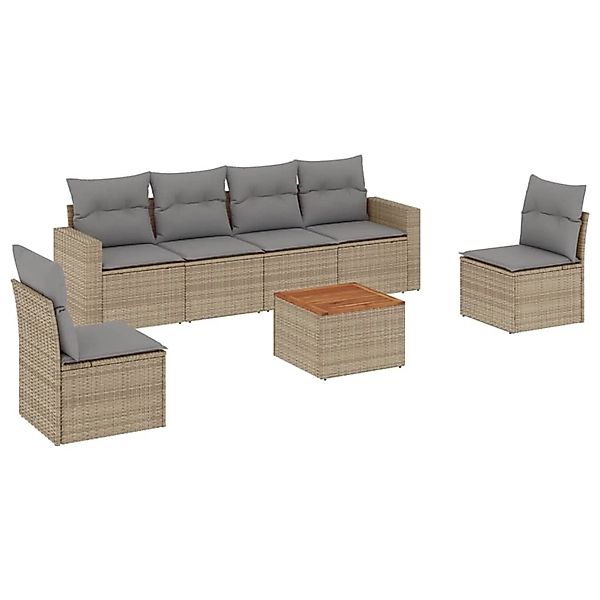vidaXL 7-Tlg Garten-Sofagarnitur mit Kissen Beige Poly Rattan 3256402 günstig online kaufen