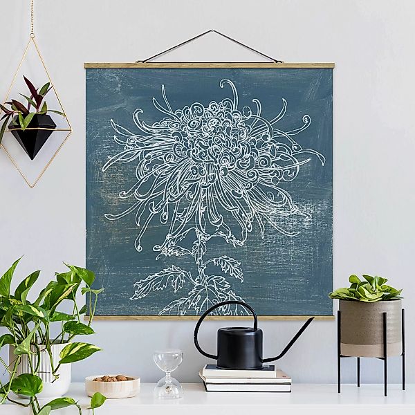 Stoffbild Blumen mit Posterleisten - Quadrat Indigo-Pflanzen I günstig online kaufen